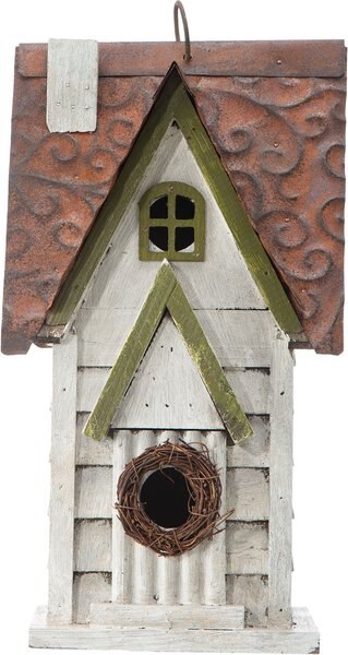 Glitzhome Distressed Solid Wood Cottage Birdhouse, White slide 1 of 8