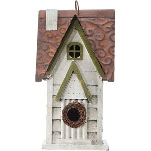 Glitzhome Distressed Solid Wood Cottage Birdhouse, White