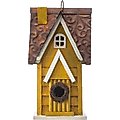 Glitzhome Distressed Solid Wood Cottage Birdhouse, Yellow