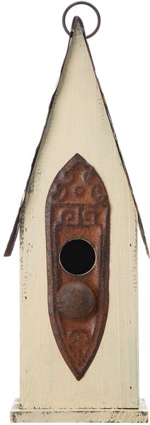 Glitzhome Washed White Distressed Solid Wood Birdhouse