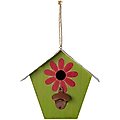 Glitzhome Washed Wood & Metal Birdhouse with Unique Licence Plate Roof, Green