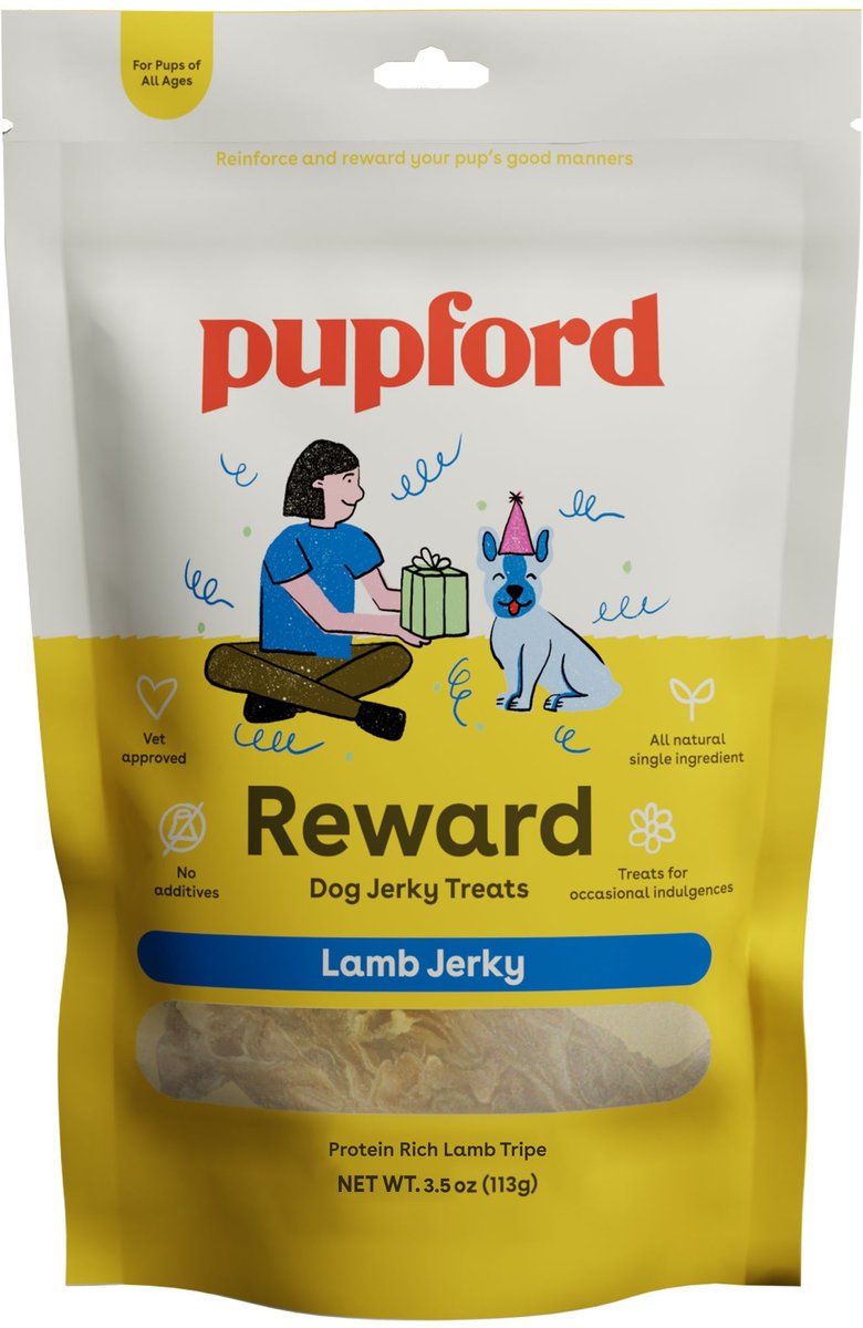 PUPFORD Lamb Jerky Dog Treats, 4oz bag