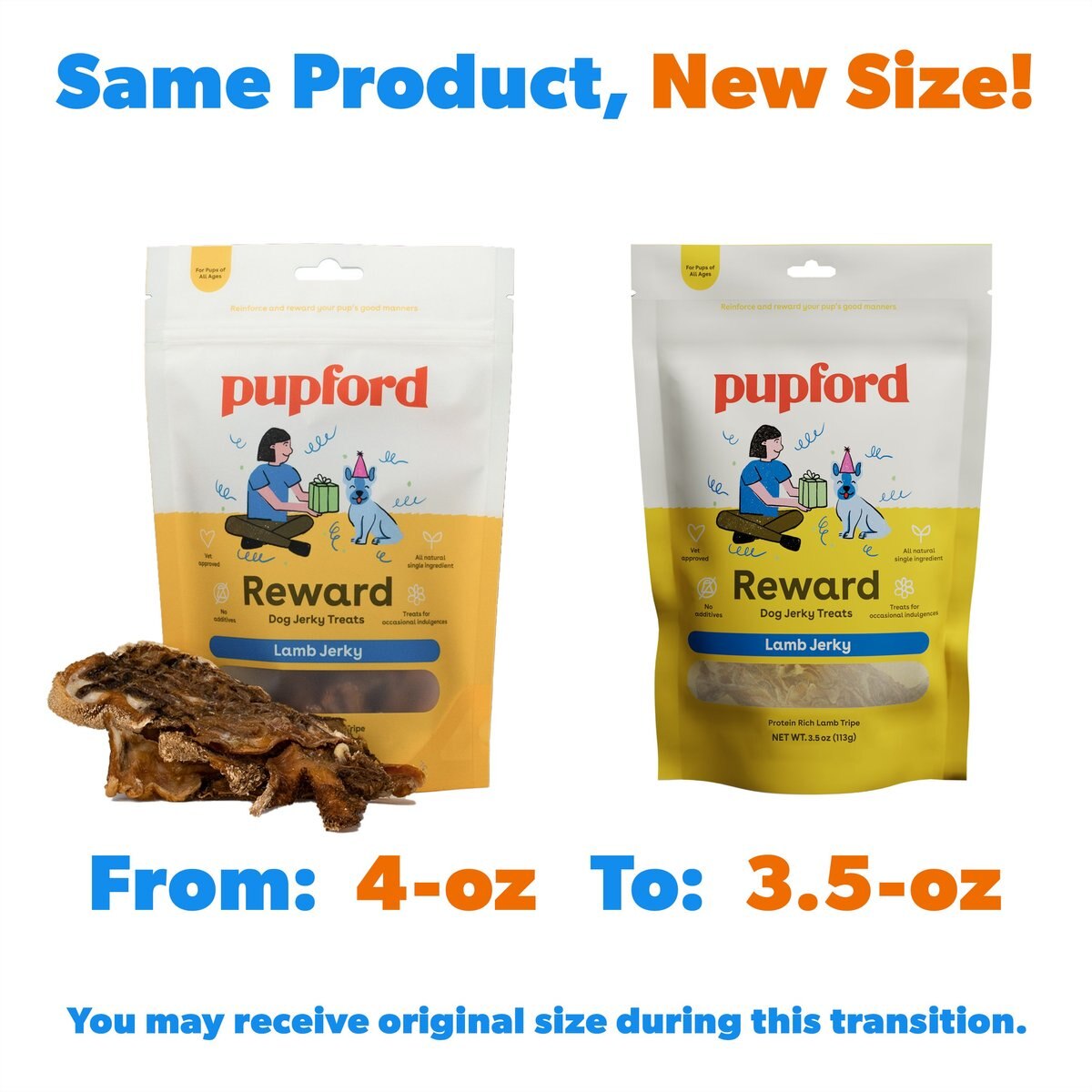 PUPFORD Lamb Jerky Dog Treats, 4oz bag