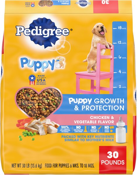 Pedigree Puppy Growth & Protection Chicken & Vegetable Flavor Dry Dog Food, 30-lb bag slide 1 of 10