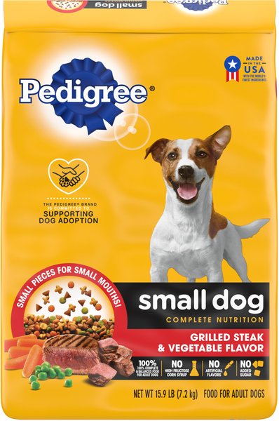 Pedigree Small Dog Complete Nutrition Grilled Steak & Vegetable Flavor Dog Kibble Small Breed Adult Dry Dog Food, 14-lb bag slide 1 of 10