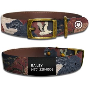 WildHound Faux-Leather Personalized Standard Dog Collar, Bonsai, Vintage Brass, X-Small