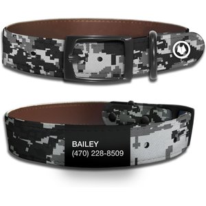 WildHound Faux-Leather Personalized Standard Dog Collar, Greyout, Black Onyx, Large