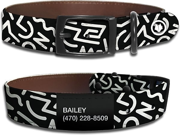 WildHound Faux-Leather Personalized Standard Dog Collar, Scribbles Black, Black Onyx, X-Small slide 1 of 4
