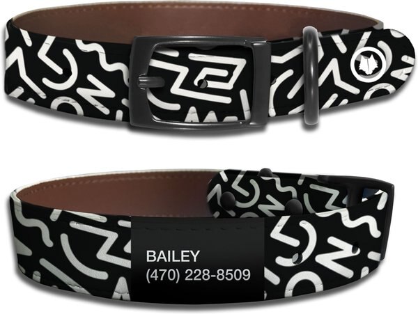 WildHound Faux-Leather Personalized Standard Dog Collar, Scribbles Black, Black Onyx, Medium slide 1 of 4