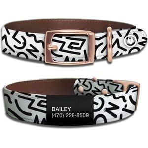 WildHound Faux-Leather Personalized Standard Dog Collar, Scribbles Wildhoundite, Rose Gold, Small