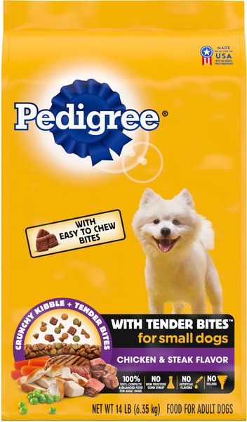 Pedigree Tender Bites Complete Nutrition Chicken & Steak Flavor Small Breed Adult Dry Dog Food, 14-lb bag slide 1 of 8