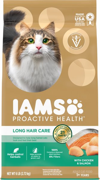 Iams Proactive Health Long Hair Care with Real Chicken & Salmon Adult Dry Cat Food, 6-lb bag slide 1 of 9