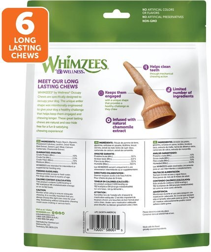 WHIMZEES by Wellness Occupy Antler Dental Chews Natural Grain-Free Dental Dog Treats, Large, 6 count