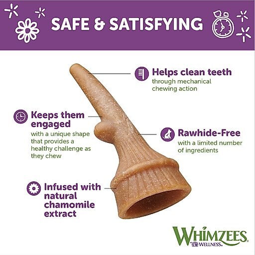 WHIMZEES by Wellness Occupy Antler Dental Chews Natural Grain-Free Dental Dog Treats, Large, 6 count