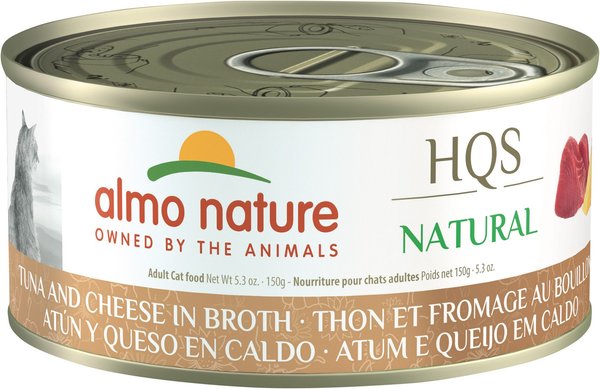 Almo Nature HQS Natural Tuna & Cheese in Broth Grain-Free Canned Cat Food, 5.29-oz, case of 24 slide 1 of 8
