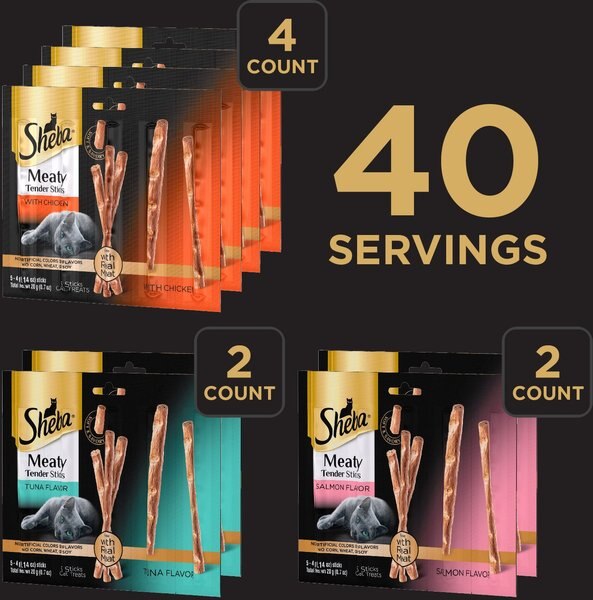Sheba Meaty Sticks Variety Pack Chicken, Salmon & Tuna Flavor Soft Adult Cat Treats