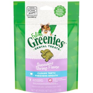 Feline Greenies Adult Natural Dental Care Cat Treat, Succulent Shrimp Flavor, 2.1-oz bag