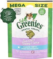 Feline Greenies Adult Natural Dental Care Cat Treat, Succulent Shrimp Flavor, 4.6-oz bag