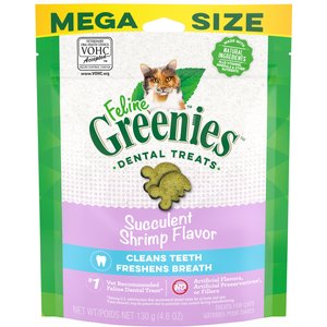 Greenies Feline Succulent Shrimp Flavor Adult Dental Cat Treats, 4.6-oz pouch