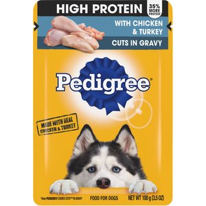 Pedigree High Protein Chicken & Turkey Cuts in Gravy Adult Dog Wet Food, 3.5-oz pouches, 16 count