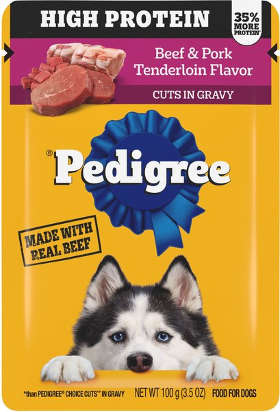 PEDIGREE High Protein Beef Pork Tenderloin Flavor Cuts in Gravy Adult Dog Wet Food Pouches 3.5 oz pouches 16 count Chewy