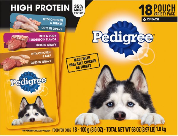Pedigree High Protein Variety Pack Adult Dog Wet Food Pouches, 3.5-oz pouches, 18 count slide 1 of 8