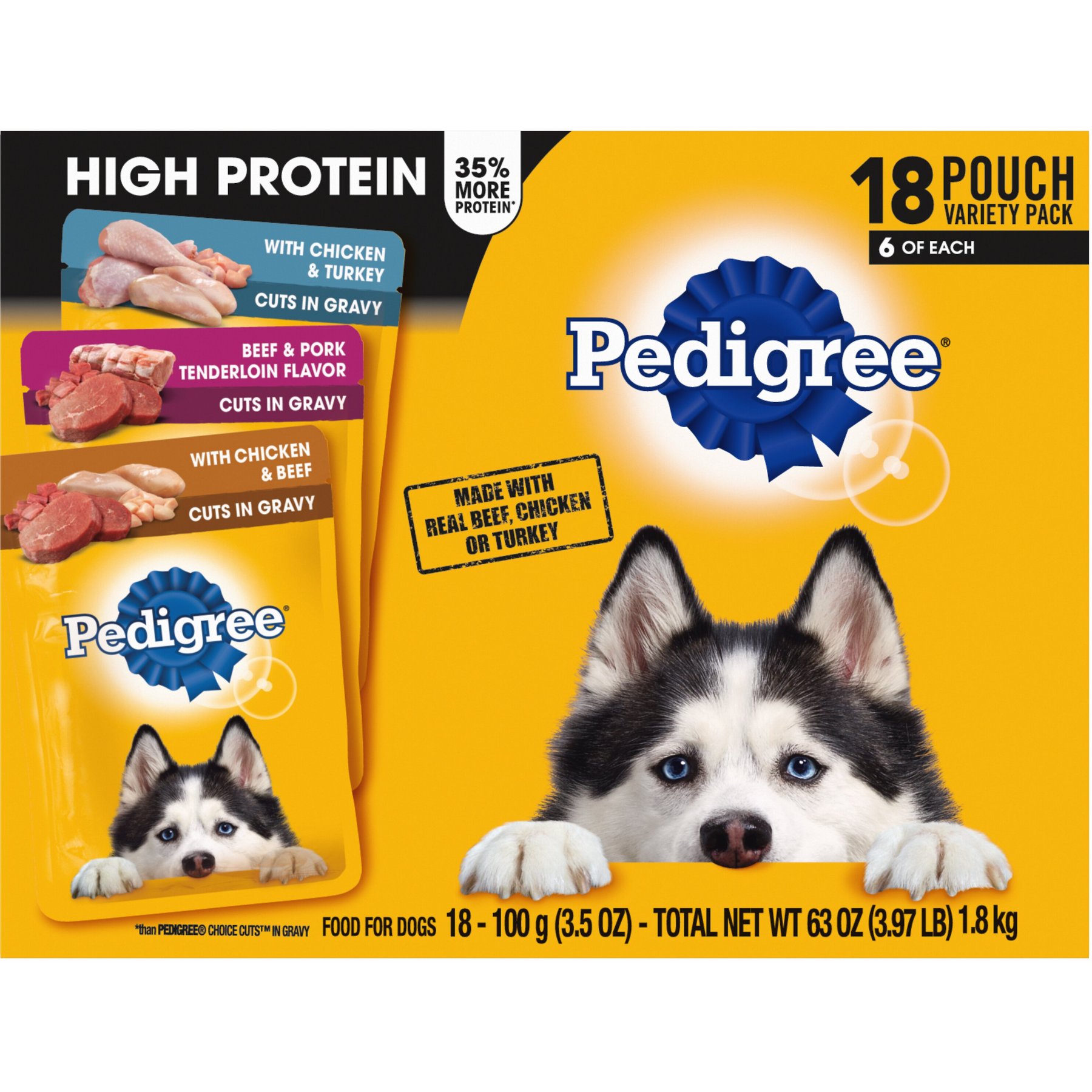 PEDIGREE High Protein Variety Pack Adult Dog Wet Food Pouches 3.5 oz pouches 18 count Chewy