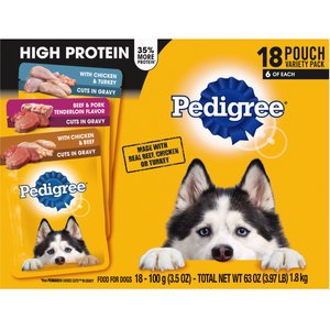 Pedigree High Protein Variety Pack Dog Wet Food Pouches, 3.5-oz pouches, 18 count