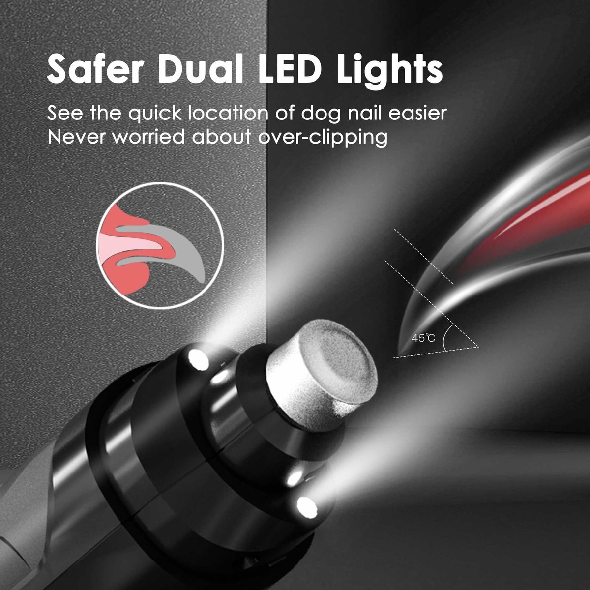 CASFUY 2 LED Light Grooming Dog & Cat Paw Nail Grinder, Grey