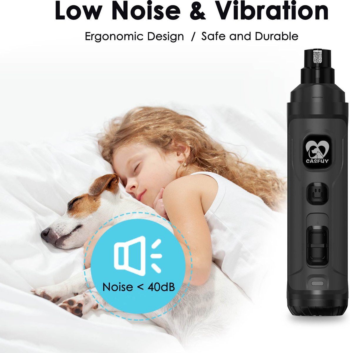 CASFUY 2 LED Light Grooming Dog & Cat Paw Nail Grinder, Grey