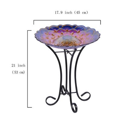 Show full view: Hi-Line Gift Solar Floral Glass Bird Bath with Stand, Multicolor slide 2 of 5