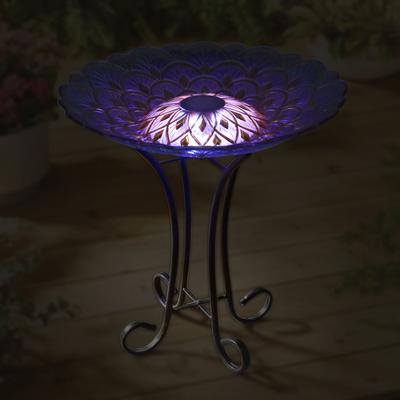 Show full view: Hi-Line Gift Solar Floral Glass Bird Bath with Stand, Multicolor slide 3 of 5
