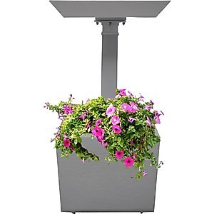 Oakland Living Modern Square Cast Bird Bath & Planter Vase Combo, Grey, 35-in