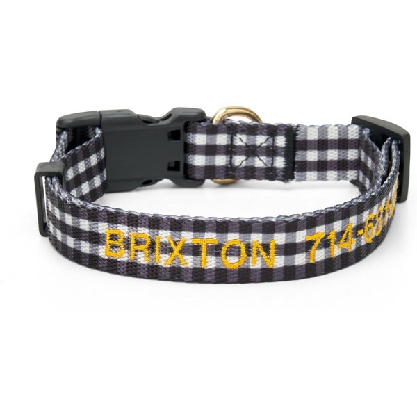 BOULEVARD Personalized Gingham Dog Collar, Black, Medium