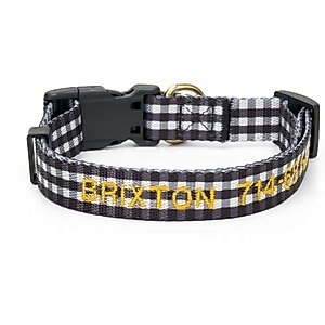 Boulevard Personalized Gingham Dog Collar, Black, Large