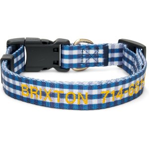 Boulevard Personalized Gingham Dog Collar, Navy, Large