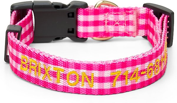 Boulevard Personalized Gingham Dog Collar, Pink, Medium slide 1 of 4