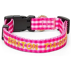 Boulevard Personalized Gingham Dog Collar, Pink, Medium