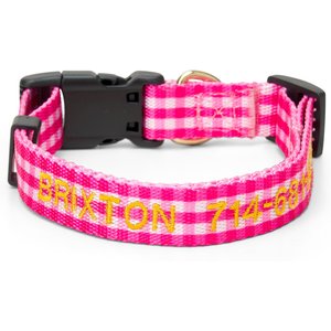 Boulevard Personalized Gingham Dog Collar, Pink, Large