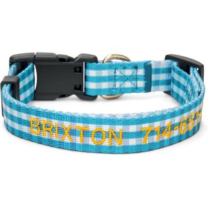 Boulevard Personalized Gingham Dog Collar, Sky Blue, Medium
