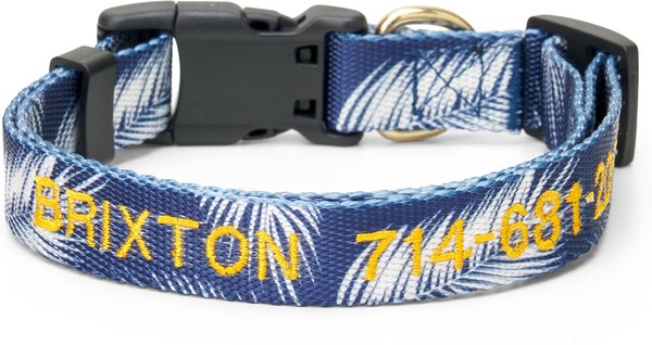 Boulevard Personalized Palm Dog Collar, Palm Navy, Small slide 1 of 5
