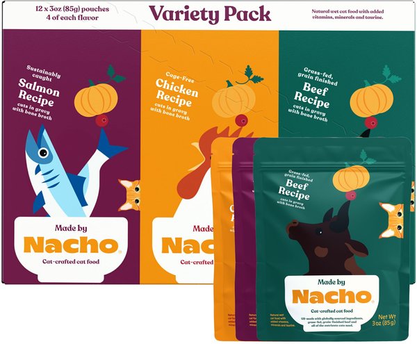 Made by Nacho Cuts In Gravy Recipes with Bone Broth Variety Pack Wet Cat Food, 3-oz pouch, case of 12 slide 1 of 10