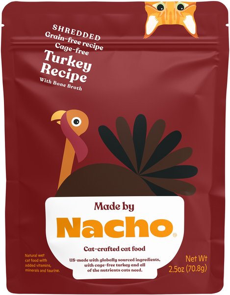 Made by Nacho Cage Free Shredded Turkey Recipe with Bone Broth Grain-Free Wet Cat Food, 2.5-oz pouch, case of 12 slide 1 of 7