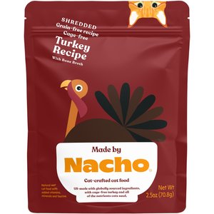 Made by Nacho Cage Free Shredded Turkey Recipe with Homestyle Bone Broth Grain-Free Wet Cat Food, 2.5-oz pouch, case of 12