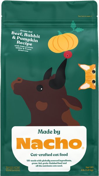 Made by Nacho Grass Fed Beef, Rabbit & Pumpkin Recipe With Freeze-Dried Chicken Liver Dry Cat Food, 4-lb bag slide 1 of 9