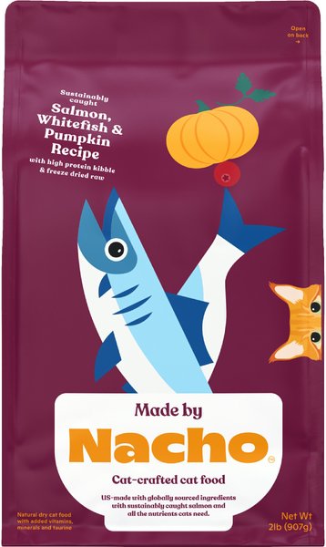 Made by Nacho Sustainably Caught Salmon, Whitefish & Pumpkin Recipe with Freeze-Dried Chicken Liver Dry Cat Food, 2-lb bag slide 1 of 7