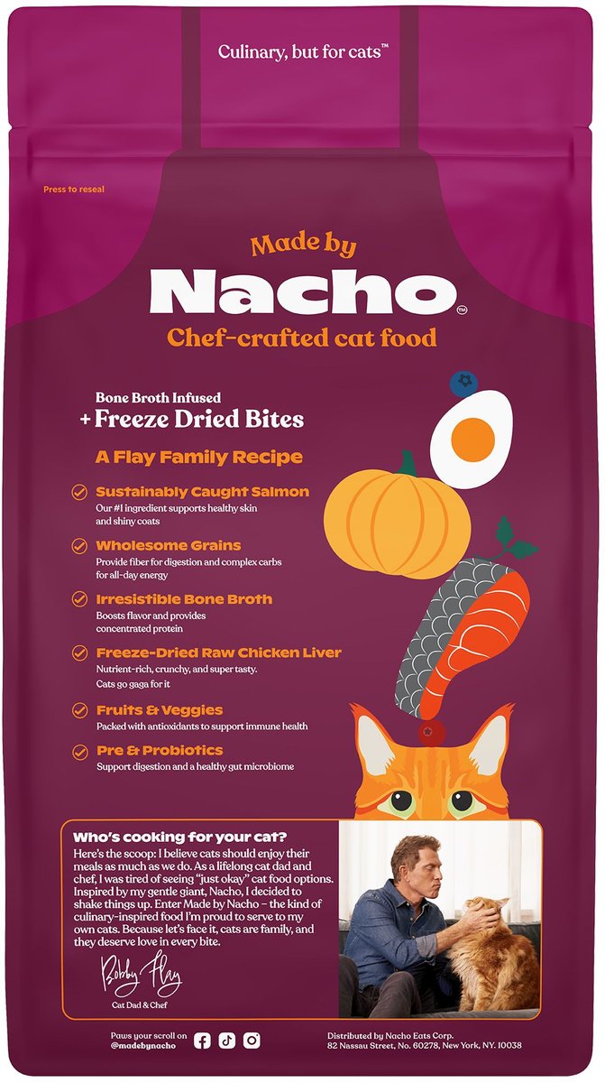 Made by Nacho Sustainably Caught Salmon, Whitefish & Pumpkin Recipe with Freeze-Dried Chicken Liver Dry Cat Food