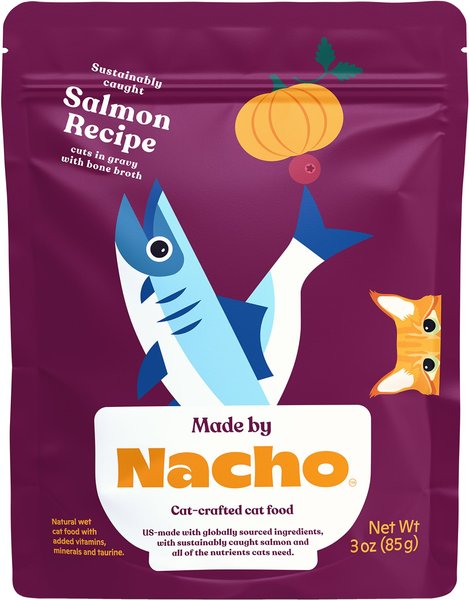 Made by Nacho Sustainably Caught Salmon Recipe Cuts In Gravy With Bone Broth Wet Cat Food, 3-oz pouch, case of 12 slide 1 of 8