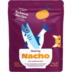 Made by Nacho Sustainably Caught Salmon Recipe Cuts in Gravy with Bone Broth Wet Cat Food, 3-oz pouch, case of 12