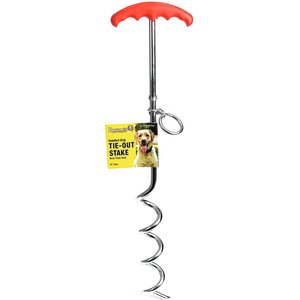 Roscoe's Pet Products Comfort Grip Dog Tie-Out Stake, Red & Silver, 18-in